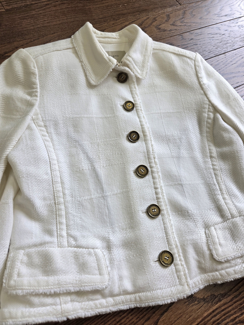 Burberry White Cotton-Blend Button Front Jacket Size 8 - Picture 3 of 16